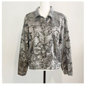 CHICO’S Design Silver Jacquard Jacket Size L